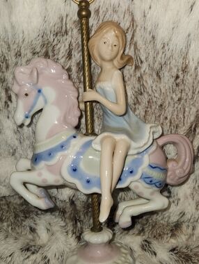 Porcelain Carousel Horse Figurine with Seated Girl - Pastel Pink & Blue Paul SEB